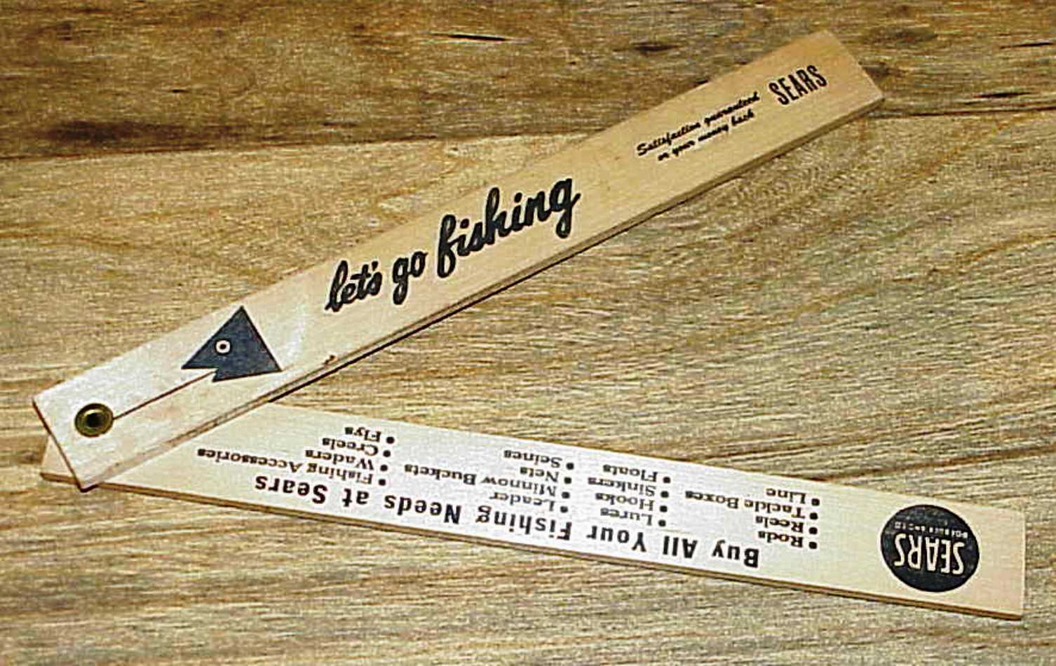 Vintage Sears Roebuck Advertising "let's Go Fishing" Wood Folding 18" Ruler 1965