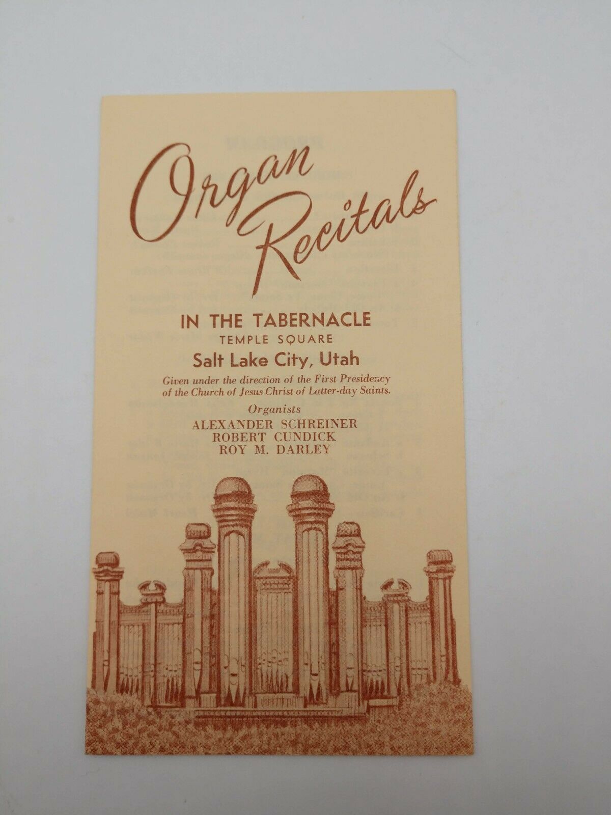 1969 Organ Recitals In The Tabernacle Temple Square Salt Lake City Utah Program