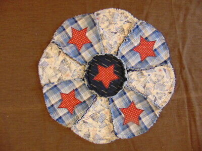 Patriotic Liberty 4th Of July Rag Quilt 20" Table Centerpiece Candle Mat
