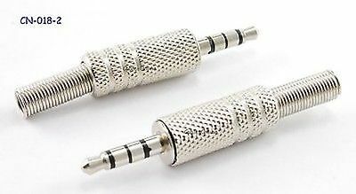2-pack 3.5mm 1/8" Stereo Trrs 4-pole Male Connector With Spring Relief, Cn-018-2