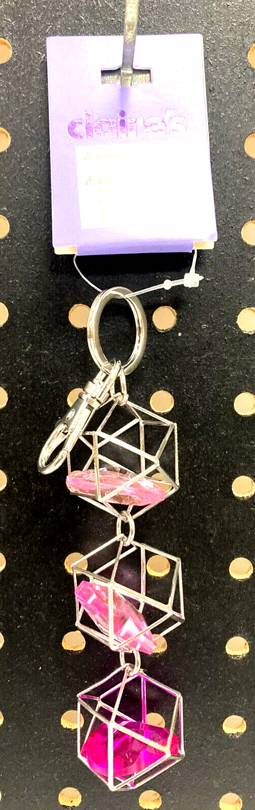 Claire’s Girls Caged Heart Crystals Keychain With Clip Silver & Pink