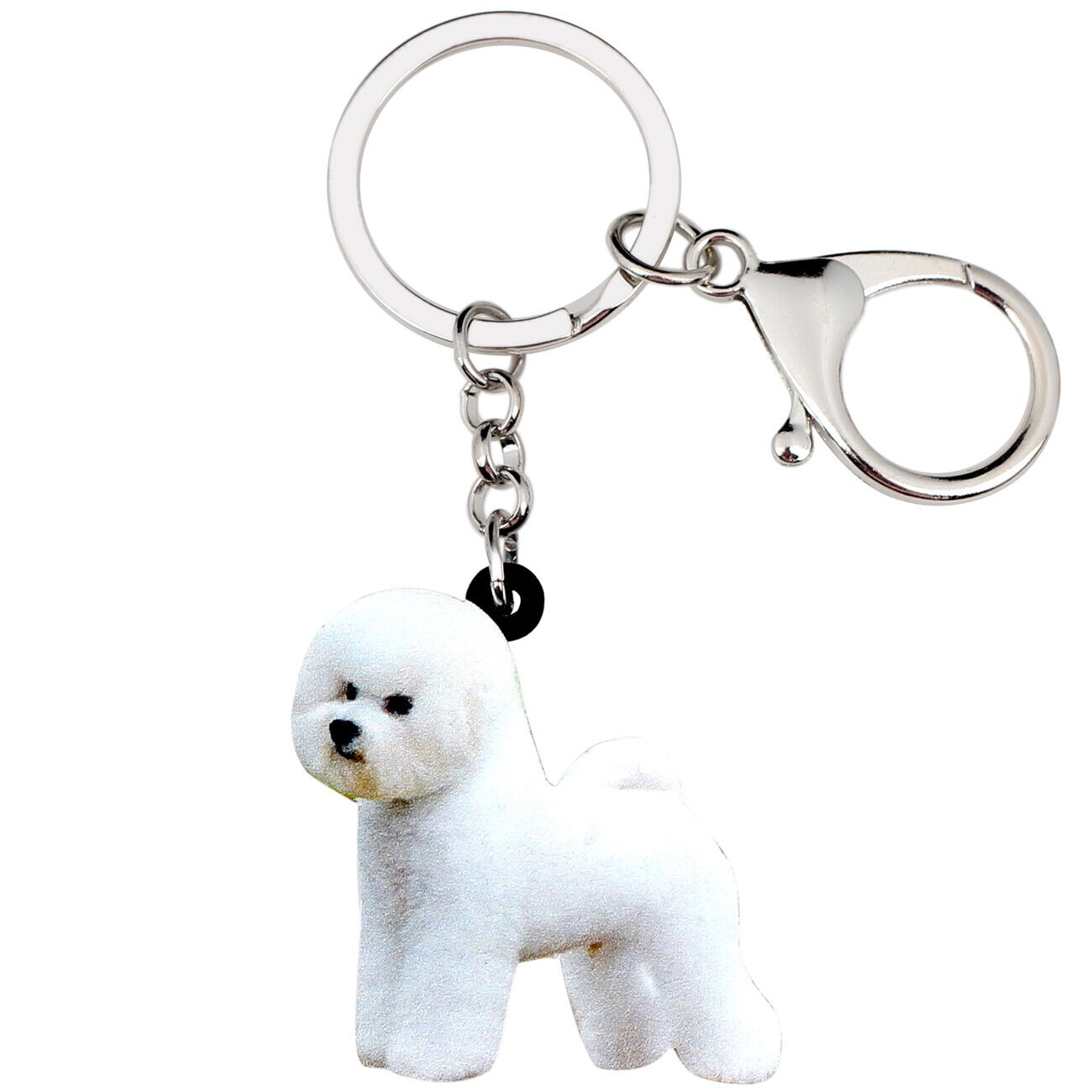 Acrylic White Bichon Frise Dog Keychains Purse Key Ring Pets Jewelry Charms Gift