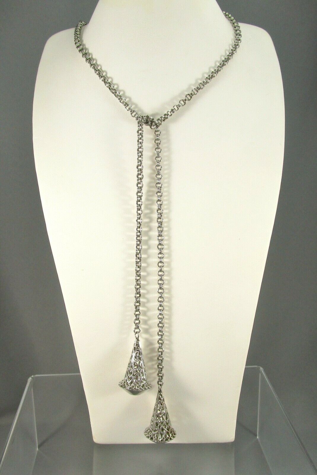 Vintage Silver Tone Wrap Style W Filigree Design Set Necklace Earrings #711