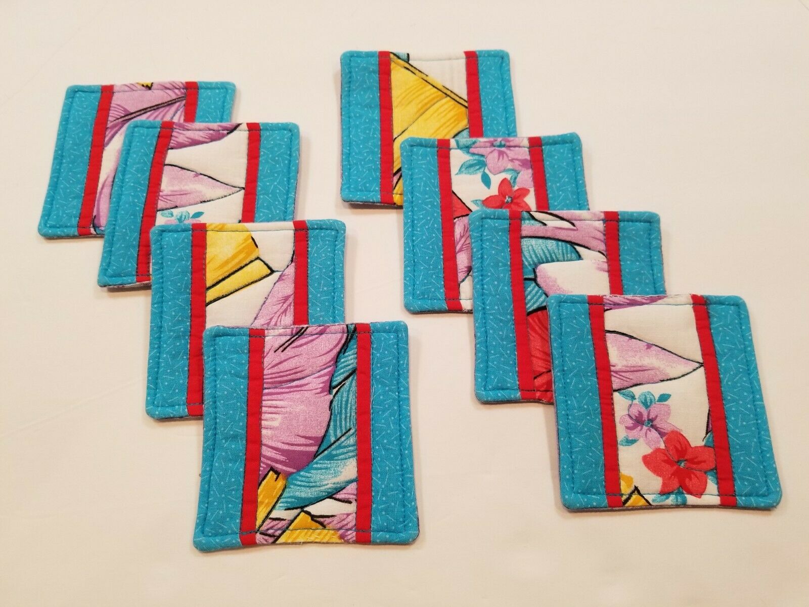 Handmade Quilted Coasters, Tropical Theme, Set Of 8 With Gift Tie