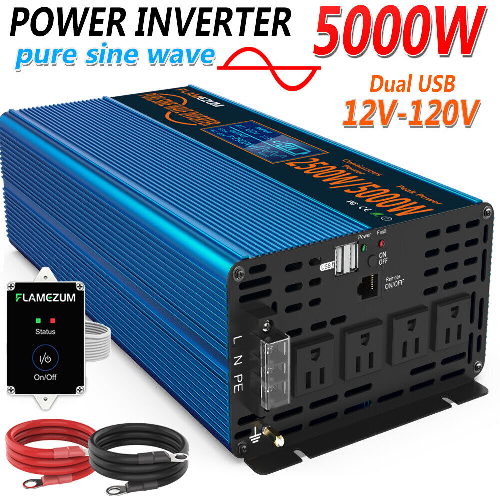 Pure Sine Wave 2500w 5000w Power Inverter 12v Dc To 110v 120v Ac Lcd Converter