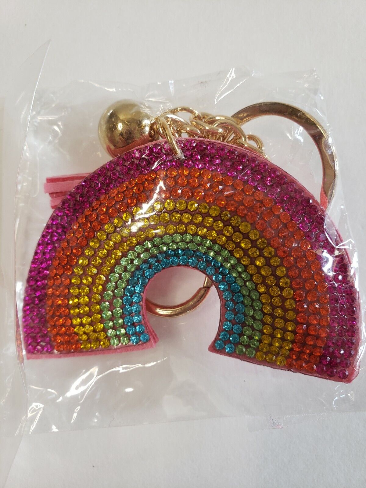 Glitter Rainbow Keychain Crystal Tassel Sequin Pink Key Chain Bag Charm Girls