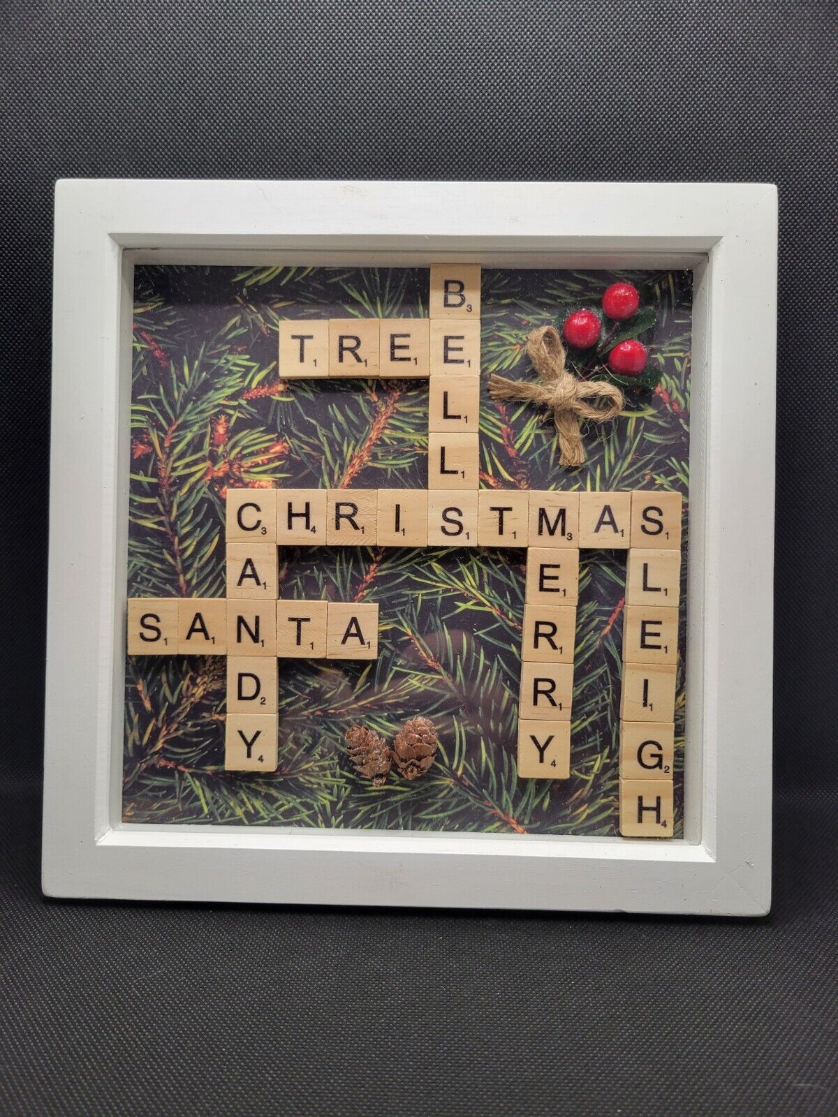 Handmade Holiday Crossword Shadow Box - "christmas Theme" *size - 8x8in*