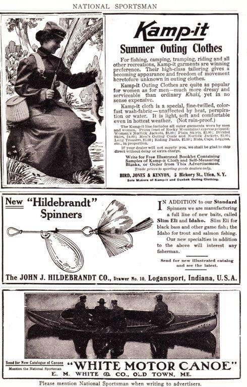 1910 Cabin Art Vintage Ads Camping Fishing Kampit Clothes White Motor Canoe More